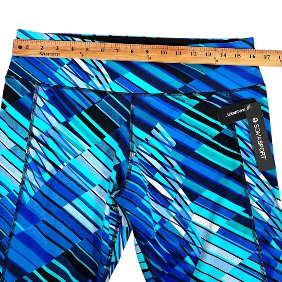 NWT Soma Sport Womens Blue Geometric Sprint Stripe Royal Crop Leggings Size L - Picture 8 of 11